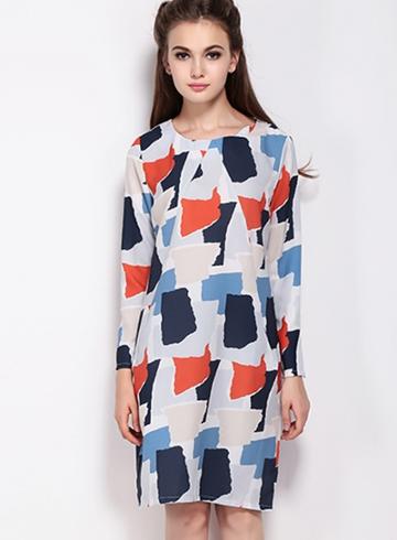 Oasap Women's Geometric Print Retro Two Side Pockets Dress