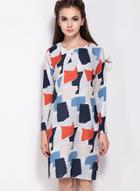 Oasap Women's Geometric Print Retro Two Side Pockets Dress