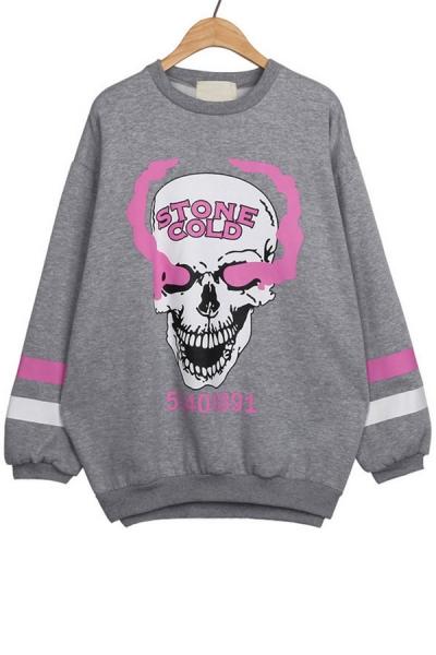 Oasap Street-chic Skull Fleece Sweatshirt