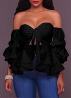 Oasap Fashion Solid Strapless Ruffle Blouse