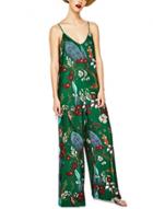 Oasap Spaghetti Strap Floral Print Wide Leg Jumpsuit With Belt