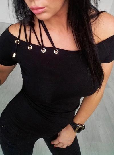 Oasap Summer Casual Solid Slash Neck Short Sleeve Tee Shirt