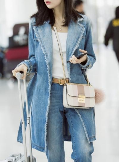 Oasap Long Sleeve Open Front Fringe Trench Coat With Belt