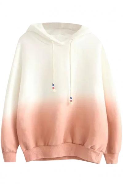 Oasap Sweet Color Block Long Sleeve Drawstring Hooded Sweatshirt