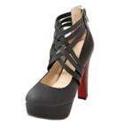 Oasap Round Toe Hollow Out Block Heels Pumps