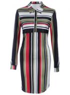 Oasap Women's Casual Buttons Front Long Sleeve Striped Shirt Dress