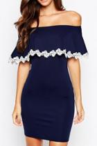 Oasap Strapless Bodycon Dress With Crochet Lace Ruffles