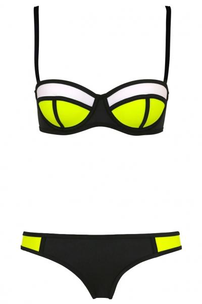 Oasap Black Color Patchwork 2pc Bikini Swimwear