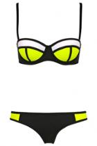 Oasap Black Color Patchwork 2pc Bikini Swimwear