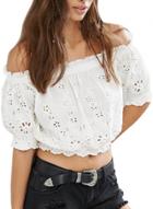 Oasap Women's Casual Solid Slash Neck Half Sleeve Lace Crop Top