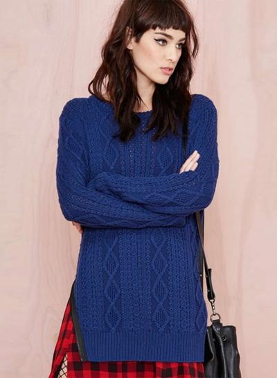 Oasap Cable Knit Side Slit Knit Pullover Sweater