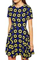 Oasap Yellow Floral Print Skater Dress