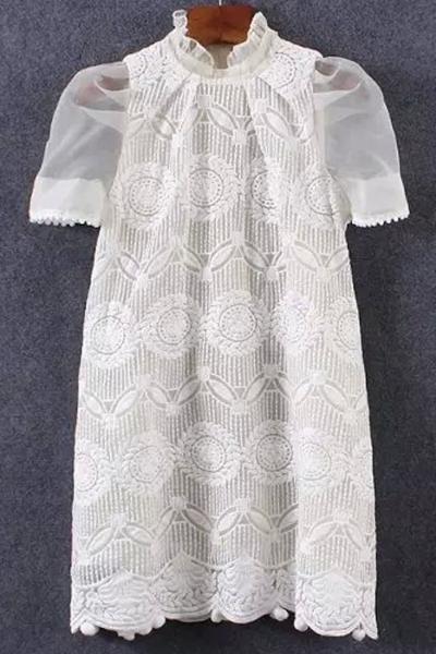 Oasap Delicate Mesh Sleeves Crochet Lace Dress