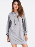 Oasap Fashion Pearls Balloon Sleeve Hoodie Dress