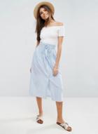Oasap High Waist Button Down Slit Striped Skirt