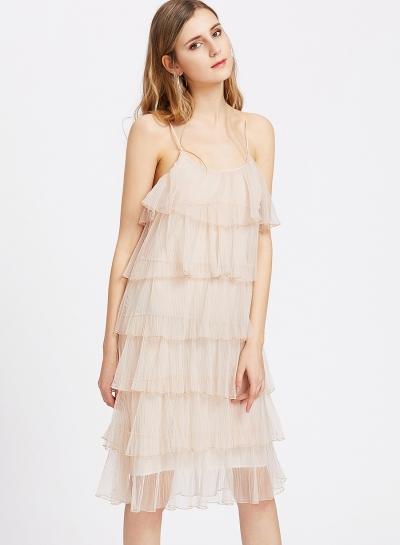Oasap Spaghetti Strap Sleeveless Solid Midi Dresses