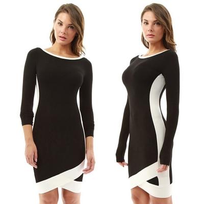 Oasap Round Neck Long Sleeve Color Block Sim Fit Dress