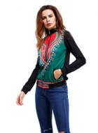 Oasap Stand Collar Long Sleeve Printed Zipper Fly Jacket
