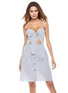 Oasap Lace-up Slim Stripped Slip Dress