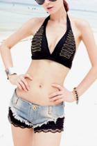 Oasap Metal Chain Embellished Self-tied Bikini