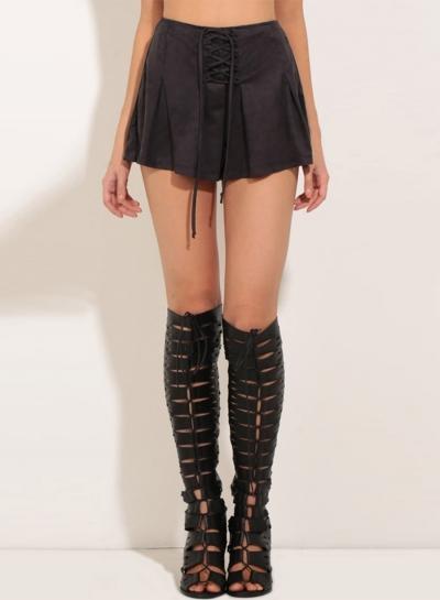 Oasap High Waist Lace-up Flounce Shorts