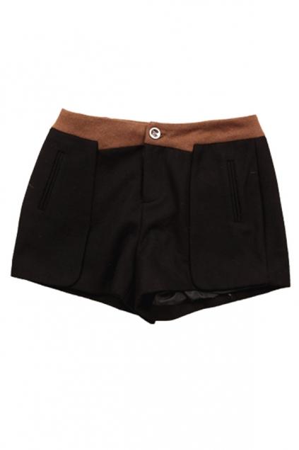 Oasap Elegant Contrast Color Waist Woolen Shorts