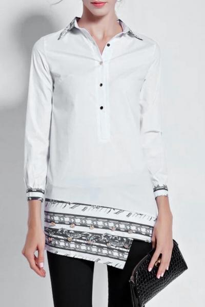 Oasap Fashion Printed Button Decoration Shirt