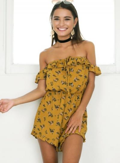 Oasap Off Shoulder Floral Printed Ruffle Romper