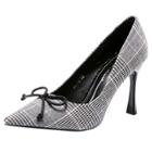 Oasap Pointed Toe Plaid Bows Decoration Heels