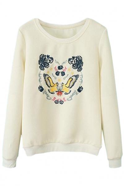 Oasap Graphic Embroidered Pattern Sweatshirt