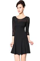 Oasap Women's Black 3/4 Sleeve Scoop-neck Women's Short Casual Dress