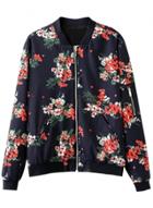Oasap Women's Fashion Stand Collar Floral Print Zipper Jacket