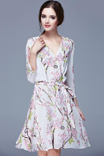 Oasap Chic Floral Pattern Chiffon Dress