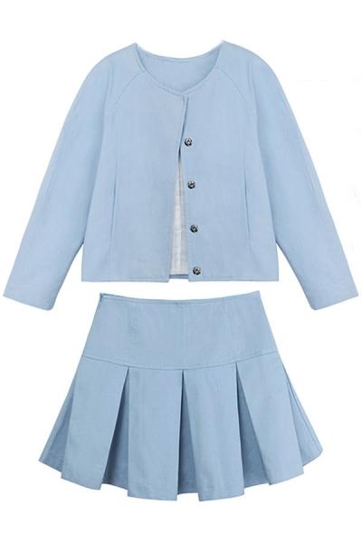 Oasap Blue Top A-line Skirt Matching Sets