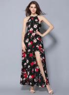 Oasap Bohemian Off Shoulder Floral Split Maxi Dress