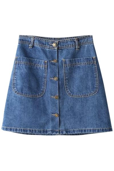 Oasap Classic Button Front Patch Pocket Denim Skirt