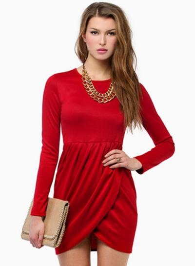Oasap Round Neck Long Sleeve Tulip Mini Dresses
