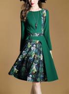 Oasap Fashion Long Sleeve Floral A-line Party Dress