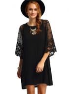 Oasap Hollow Out Half Sleeve Lace Chiffon Dress