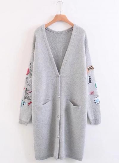 Oasap V Neck Long Sleeve Foral Embroidery Cardigans