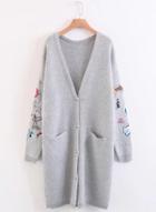 Oasap V Neck Long Sleeve Foral Embroidery Cardigans