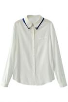 Oasap Retrofit Collar Tip Button Down Shirt With Necklace