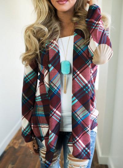 Oasap Open Front Long Sleeve Plaid Coat