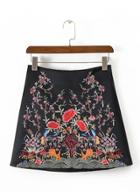 Oasap High Waist Floral Embroidery A-line Skirt