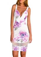 Oasap Women's Deep V Neck Sleeveless Floral Print Bodycon Pencil Dress
