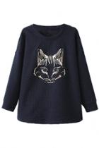 Oasap Fancy Cat High-low Textured Sweatshirt