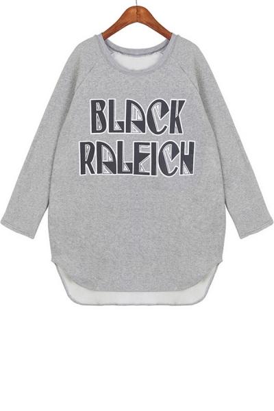 Oasap Letters Print High-low Fleece Sweatshirt