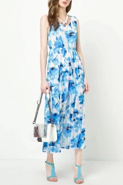 Oasap Goddess Sleeveless Printed Side Slit Dress