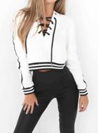 Oasap V Neck Long Sleeve Solid Color Lace-up Sweatshirt