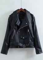 Oasap Fashion Pu Leather Zip Motorcycle Jacket
